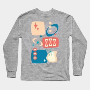 Atomic Age, Mid Century Abstract 19 in Blue, Peach, Coral Long Sleeve T-Shirt